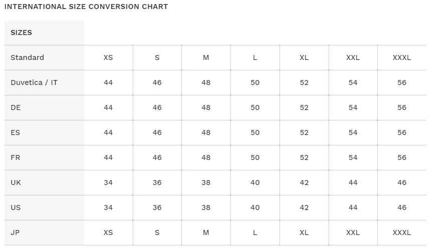 duvetica size chart